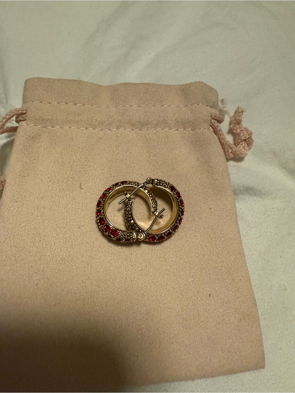 Gold-Tone Hoop Earrings with Red Crystal Accents - Women Jewelry